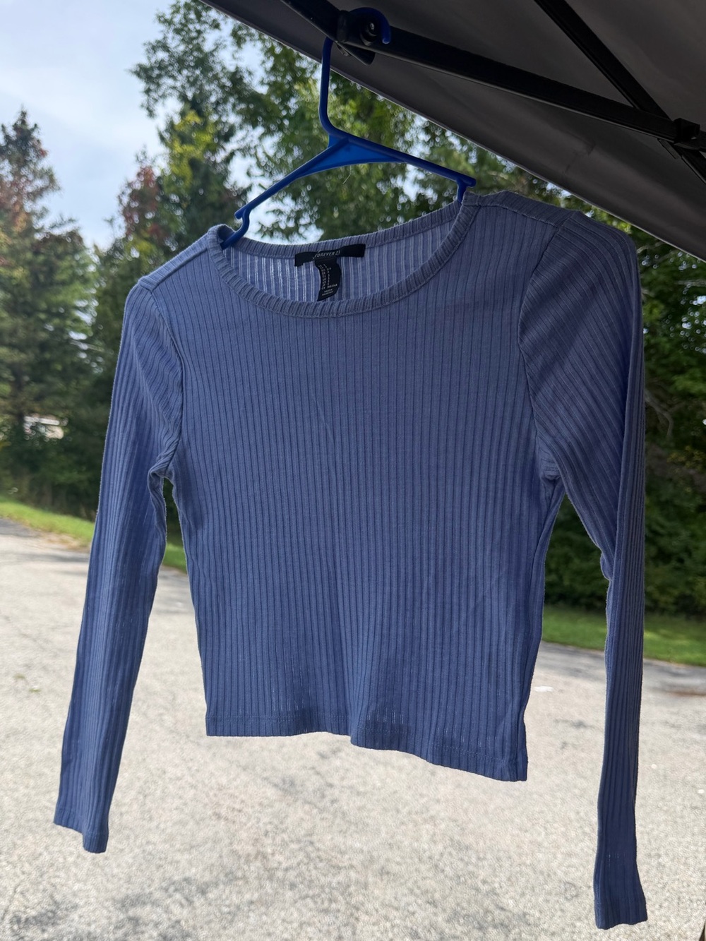 Forever 21 periwinkle Ribbed Long-Sleeve Crewneck Top - Blue S